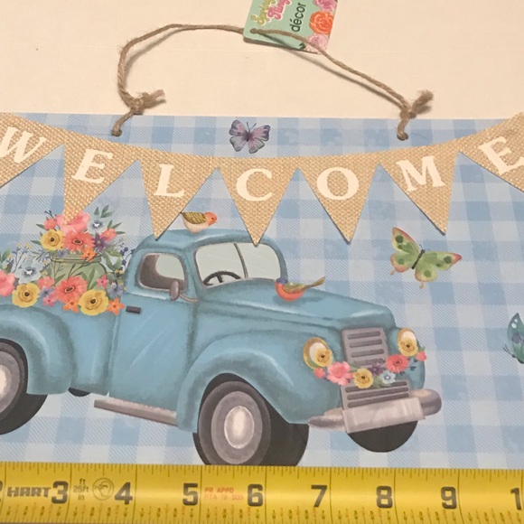 Welcome Floral Blue Truck Hanging Wall Sign Set - Picture 6 of 16